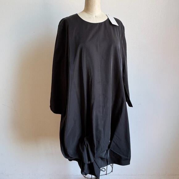 NWT COS Black Asymmetric Gathered Hem Long Sleeve Dress - Picture 2 of 11